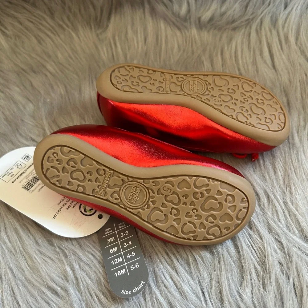 Wonder Nation Bow Ballet Shoes Baby Girls Size 5 Red Mary‎ Jane Slip On